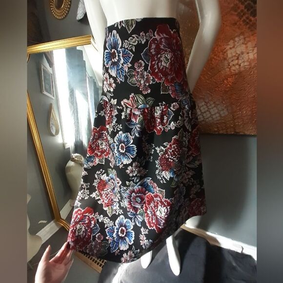 Zara Brocade Jacard Floral Full Midi Skirt - Picture 6 of 13